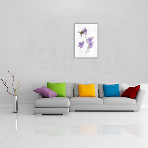 Bumblebee on Purple Flowers, floral watercolor Art Print 19‘’x28‘’