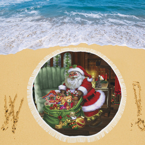 Santa Claus brings the gifts to you Circular Beach Shawl 59"x 59"