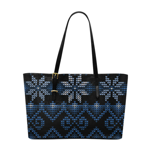 Ugly Christmas Sweater Faux Knit blue, Christmas Euramerican Tote Bag/Large (Model 1656)