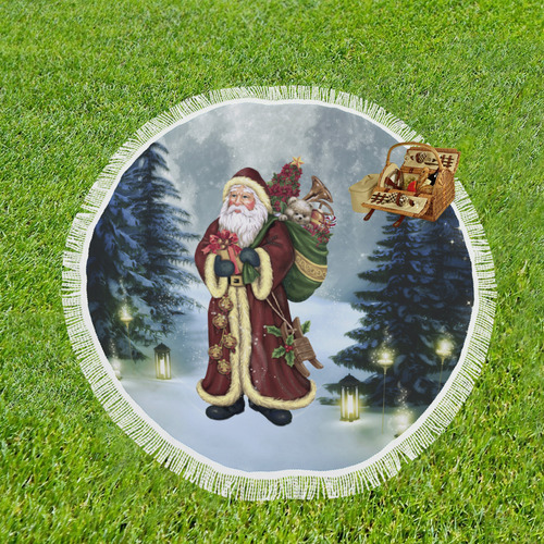 Santa Claus In The Forest - Christmas Circular Beach Shawl 59"x 59"