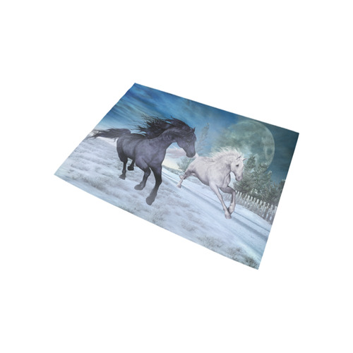 Two horses galloping through a winter landscape Area Rug 5'3''x4'