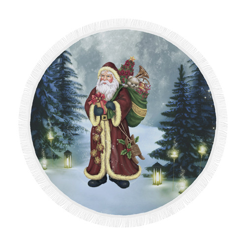 Santa Claus In The Forest - Christmas Circular Beach Shawl 59"x 59"