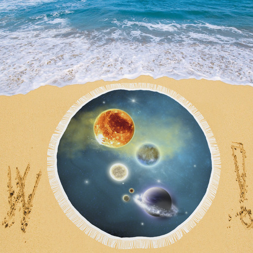 Space scenario with  meteorite sun and planets Circular Beach Shawl 59"x 59"