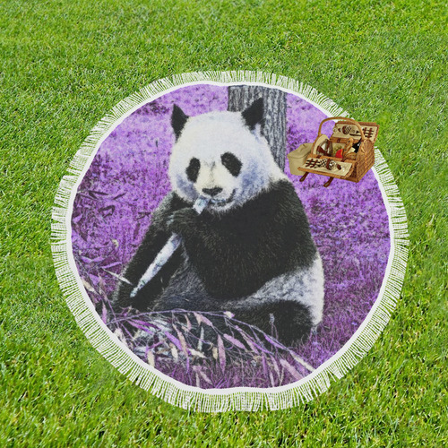 funky lilac panda Circular Beach Shawl 59"x 59"