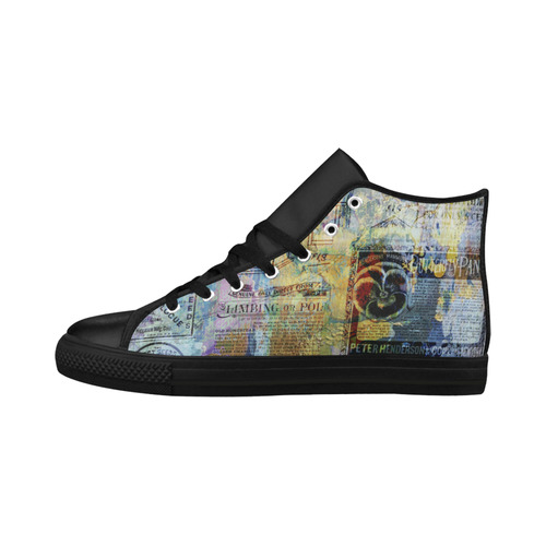 Old Newspaper Colorful Painting Splashes Aquila High Top Microfiber Leather Women's Shoes (Model 032)