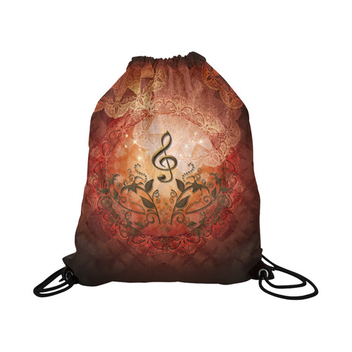 Music, clef on antique design Large Drawstring Bag Model 1604 (Twin Sides)  16.5"(W) * 19.3"(H)