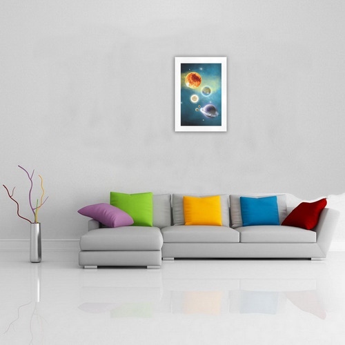 Space scenario with  meteorite sun and planets Art Print 16‘’x23‘’