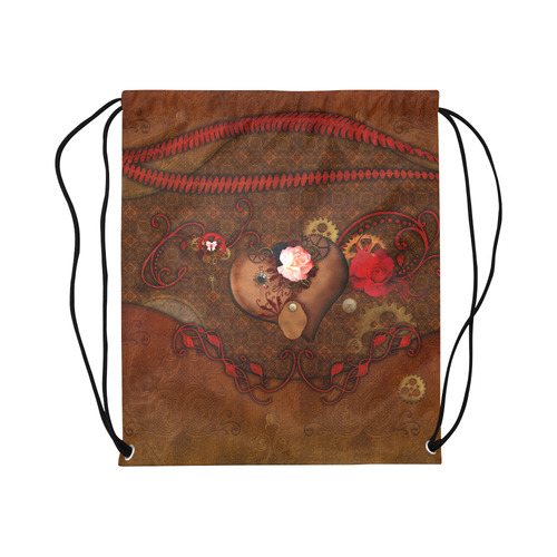 Steampunk heart with roses, valentines Large Drawstring Bag Model 1604 (Twin Sides)  16.5"(W) * 19.3"(H)