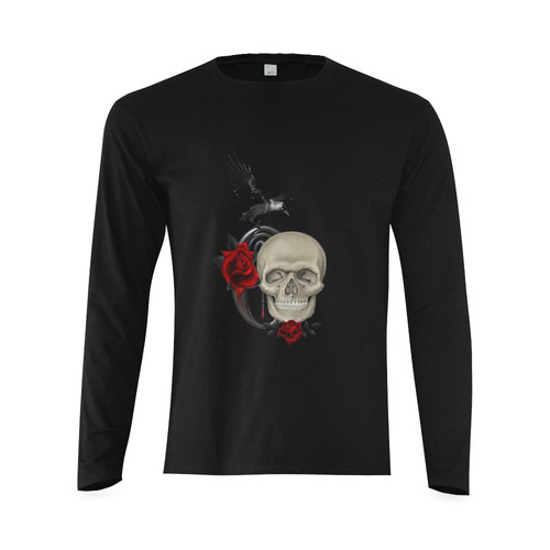 Gothic Skull With Raven And Roses Sunny Men's T-shirt (long-sleeve) (Model T08)