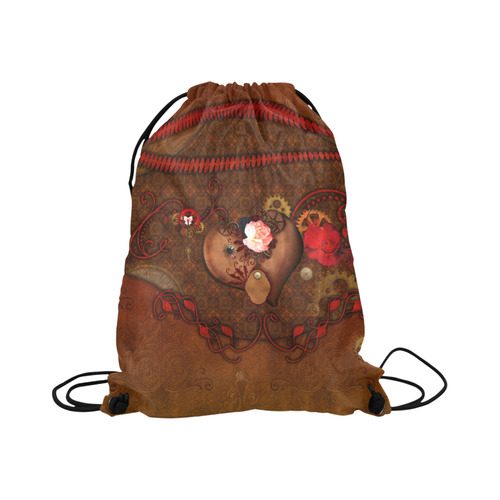 Steampunk heart with roses, valentines Large Drawstring Bag Model 1604 (Twin Sides)  16.5"(W) * 19.3"(H)