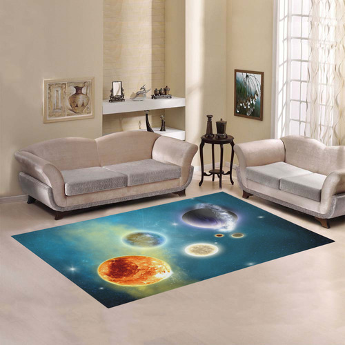 Space scenario with  meteorite sun and planets Area Rug7'x5'