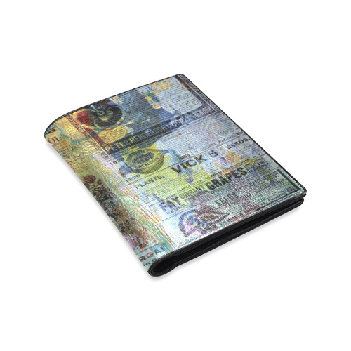 Old Newspaper Colorful Painting Splashes Men's Leather Wallet (Model 1612)