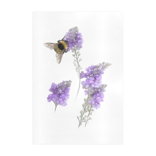 Bumblebee on Purple Flowers, floral watercolor Art Print 19‘’x28‘’