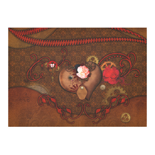 Steampunk heart with roses, valentines Cotton Linen Tablecloth 60"x 84"