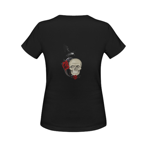 Gothic Skull With Raven And Roses Women's Classic T-Shirt (Model T17）