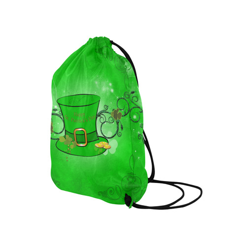 Happy St. Patrick's day, hat and clovers Medium Drawstring Bag Model 1604 (Twin Sides) 13.8"(W) * 18.1"(H)