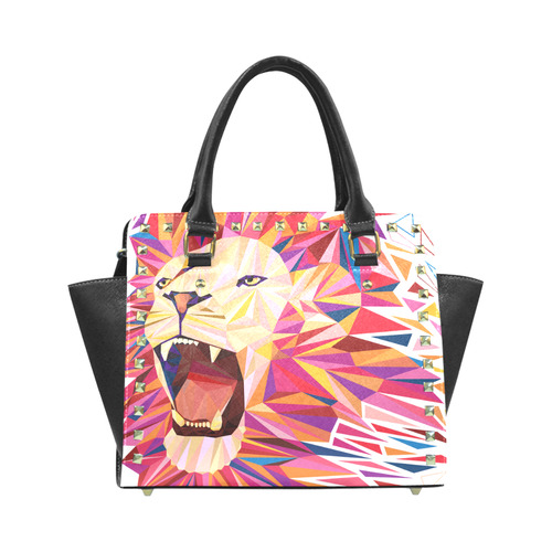 lion roaring polygon triangles Rivet Shoulder Handbag (Model 1645)