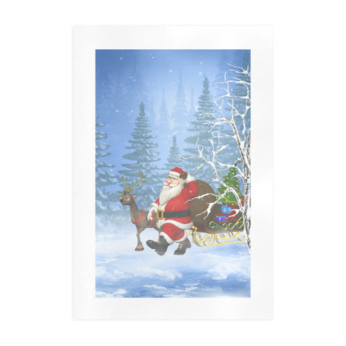 Santa and his Reindeer in the forest Christmas Art Print 19‘’x28‘’