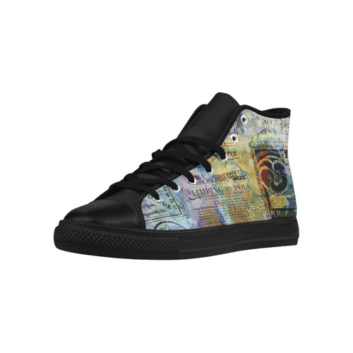 Old Newspaper Colorful Painting Splashes Aquila High Top Microfiber Leather Women's Shoes (Model 032)