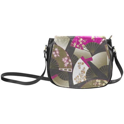 Beautiful Floral Fans Vintage Japanese Sakura Classic Saddle Bag/Large (Model 1648)