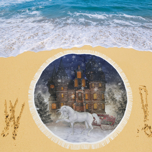 Christmas time A Horse in a dreamy Winterlandscape Circular Beach Shawl 59"x 59"