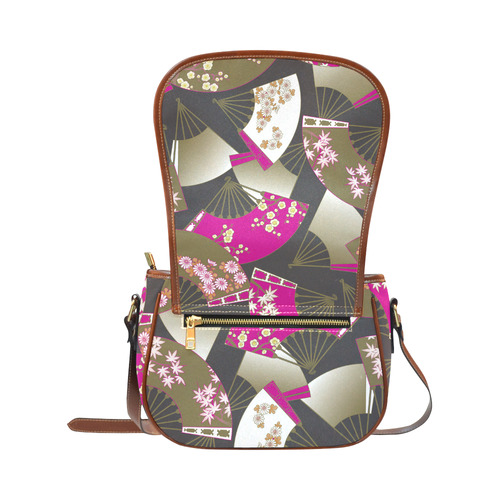 Beautiful Floral Fans Vintage Japanese Sakura Saddle Bag/Large (Model 1649)