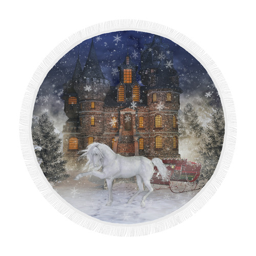 Christmas time A Horse in a dreamy Winterlandscape Circular Beach Shawl 59"x 59"