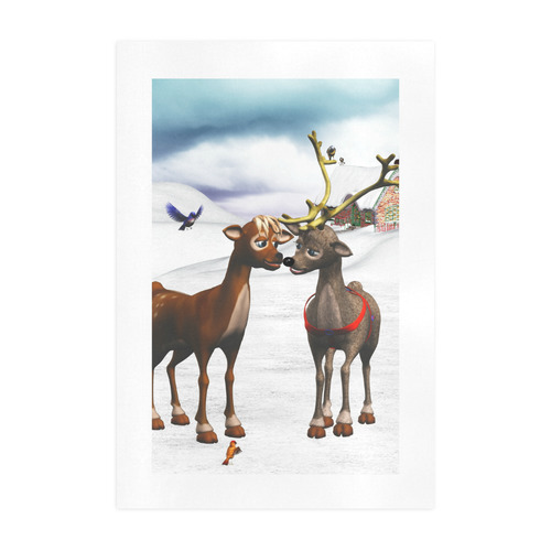 The reindeer love in a winter landscape Christmas Art Print 19‘’x28‘’