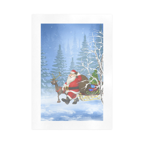 Santa and his Reindeer in the forest Christmas Art Print 16‘’x23‘’