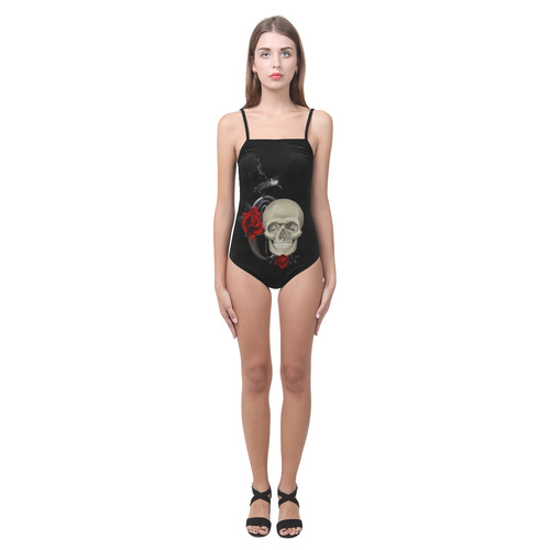 Gothic Skull With Raven And Roses Strap Swimsuit ( Model S05)