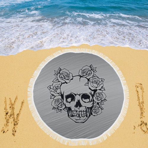 skull with roses Circular Beach Shawl 59"x 59"