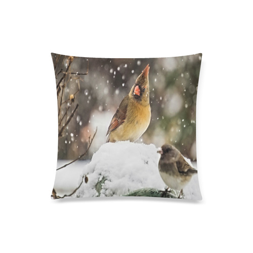 Cardinal In The Snow Custom Zippered Pillow Case 20"x20"(Twin Sides)
