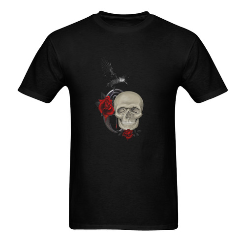 Gothic Skull With Raven And Roses Men's T-Shirt in USA Size (Two Sides Printing)