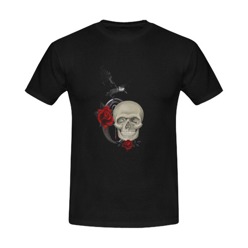 Gothic Skull With Raven And Roses Men's Slim Fit T-shirt (Model T13)