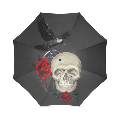 Gothic Skull With Raven And Roses Foldable Umbrella (Model U01)