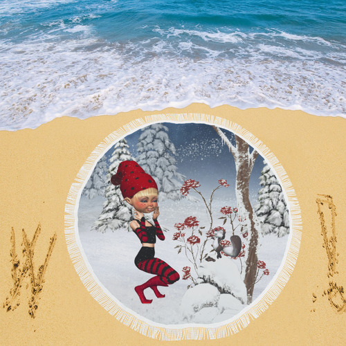 Winter Christmas Fairy Tale Circular Beach Shawl 59"x 59"