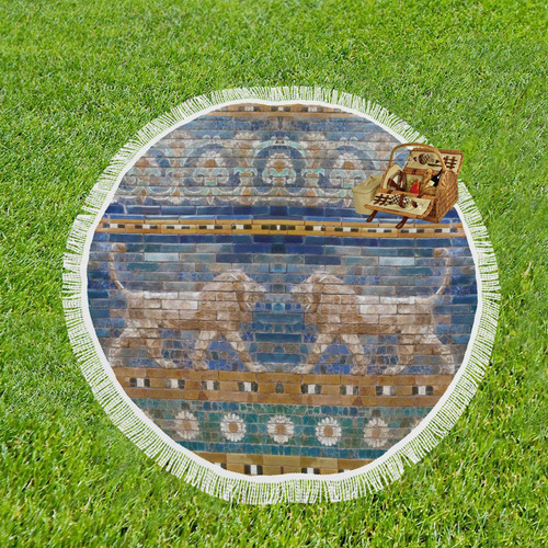 Two Lions And Daisis Mosaic Circular Beach Shawl 59"x 59"