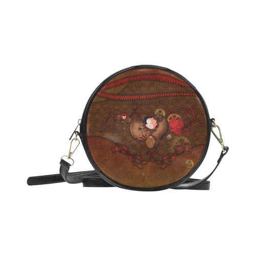 Steampunk heart with roses, valentines Round Sling Bag (Model 1647)