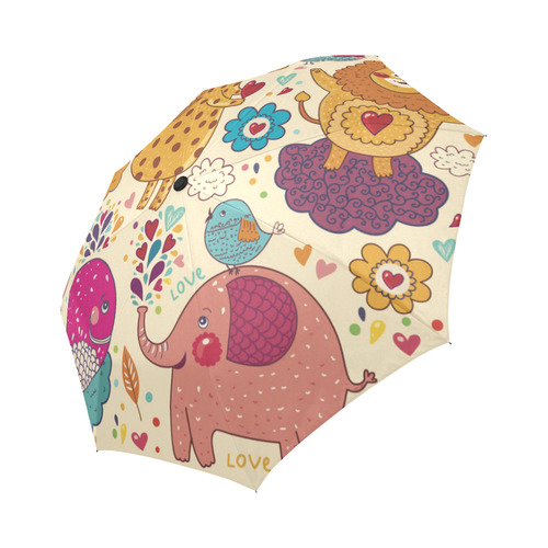 Cute Animals Elephant Whale Love Floral Auto-Foldable Umbrella (Model U04)