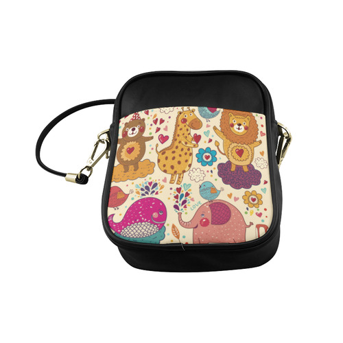 Cute Animals Elephant Whale Love Floral Sling Bag (Model 1627)