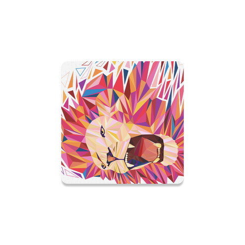 lion roaring polygon triangles Square Coaster