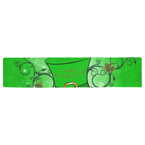 Happy St. Patrick's day, hat and clovers Table Runner 16x72 inch