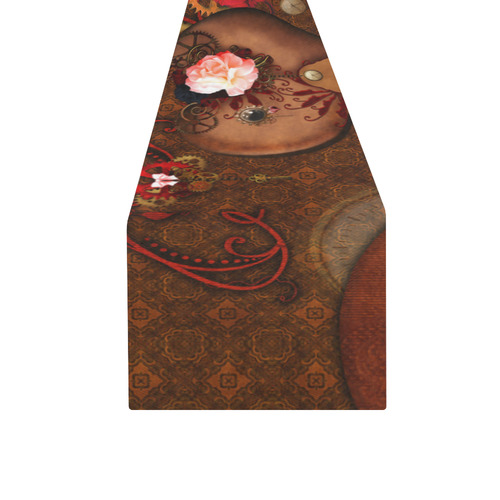 Steampunk heart with roses, valentines Table Runner 16x72 inch