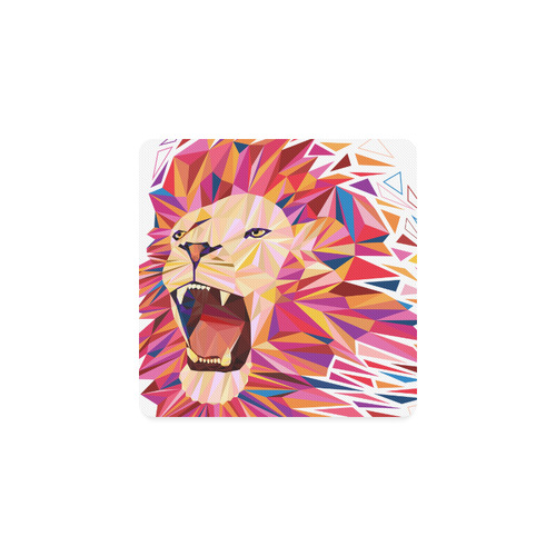 lion roaring polygon triangles Square Coaster
