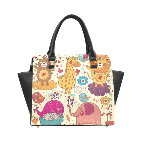 Cute Animals Elephant Whale Love Floral Rivet Shoulder Handbag (Model 1645)