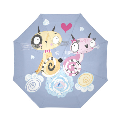 Cute Cat Love Valentine Heart Auto-Foldable Umbrella (Model U04)