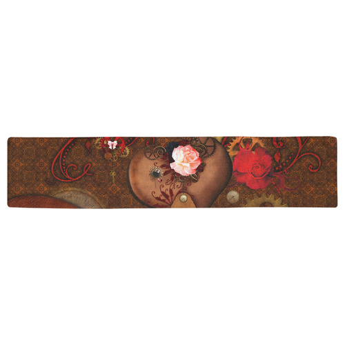 Steampunk heart with roses, valentines Table Runner 16x72 inch