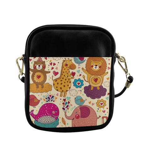 Cute Animals Elephant Whale Love Floral Sling Bag (Model 1627)