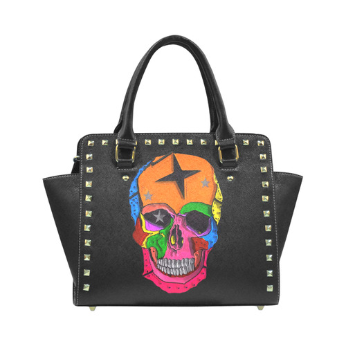 Skull Popart by Popart Lover Rivet Shoulder Handbag (Model 1645)