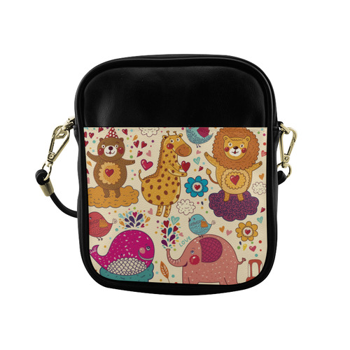 Cute Animals Elephant Whale Love Floral Sling Bag (Model 1627)